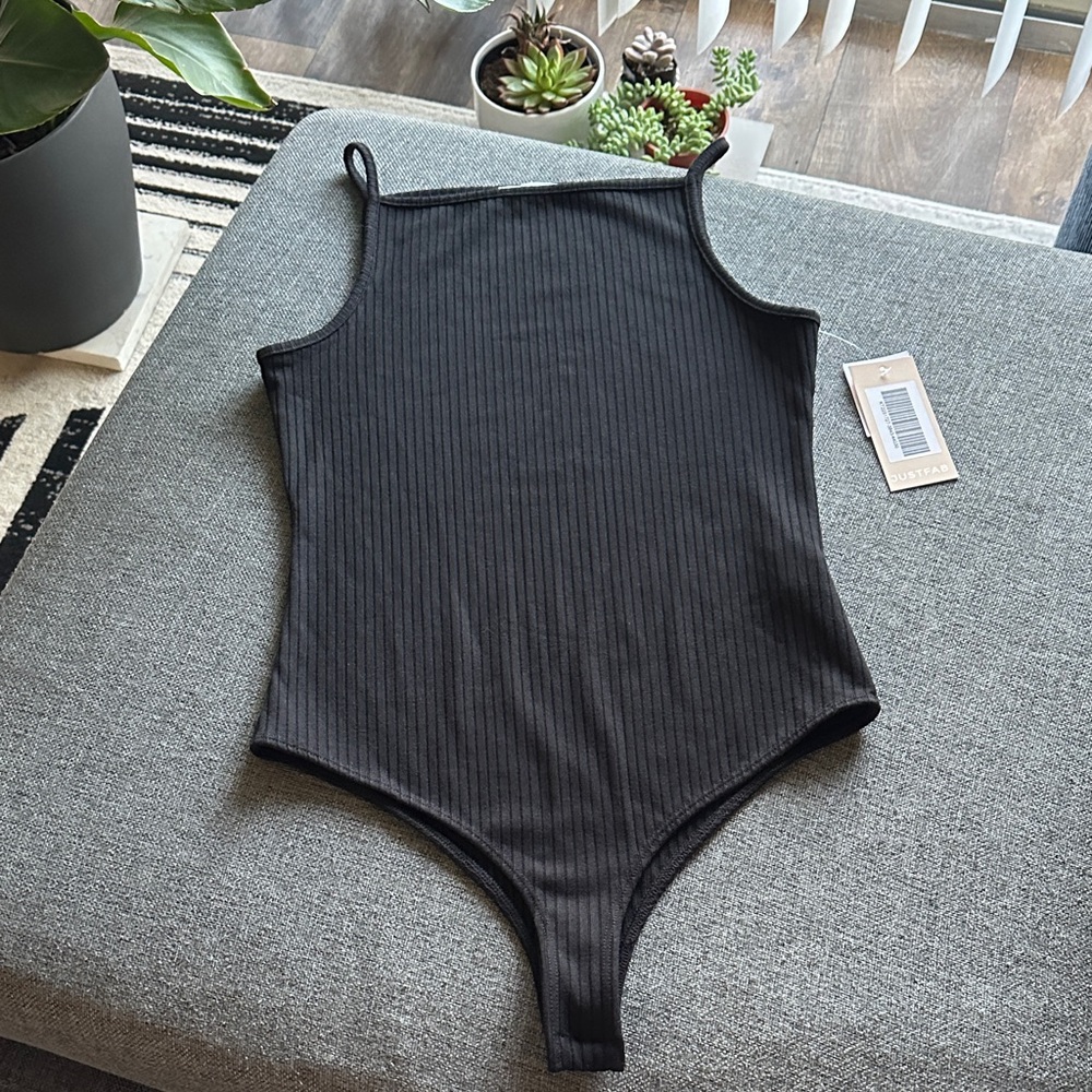 NWT JustFab Charcoal Ribbed Bodysuit